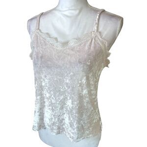 VTG Y2K Lace Trim Pink Velvet Babydoll Cami L Coquette Fairy Romantic Soft Girl